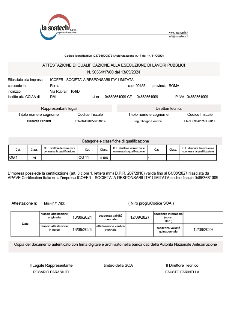 Certificazione SOA Lavori Pubblici